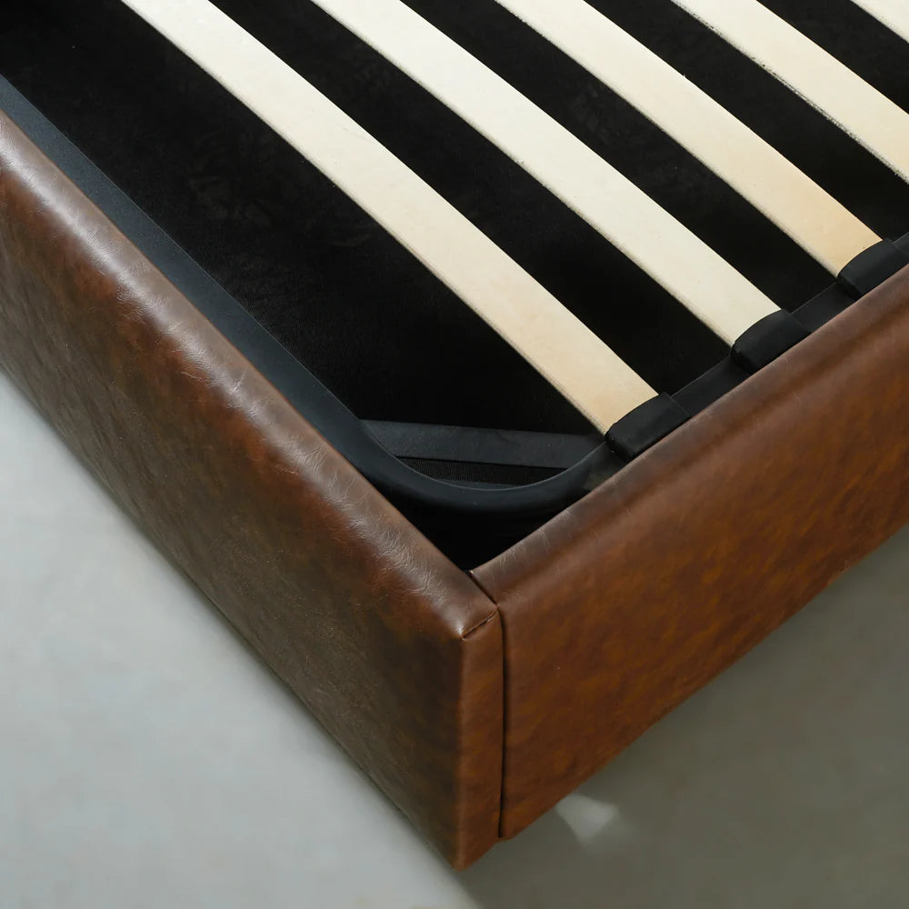 HARPER - Brown Vegan Leather Lift Up Storage Platform Bed - FINAL SALE - Image 8