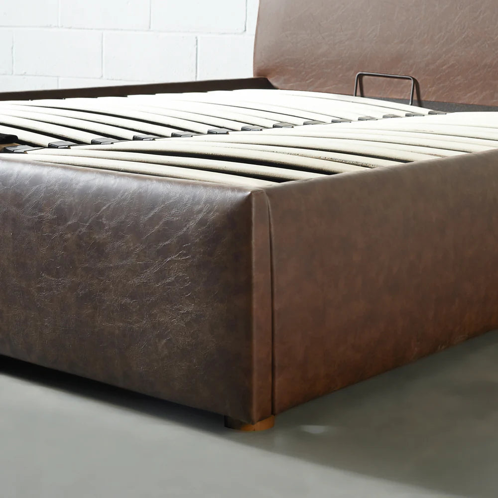 HARPER - Brown Vegan Leather Lift Up Storage Platform Bed - FINAL SALE - Image 9