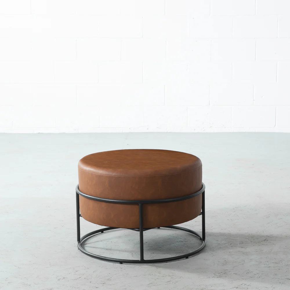 CAMERON - Brown Leather Ottoman - Image 2