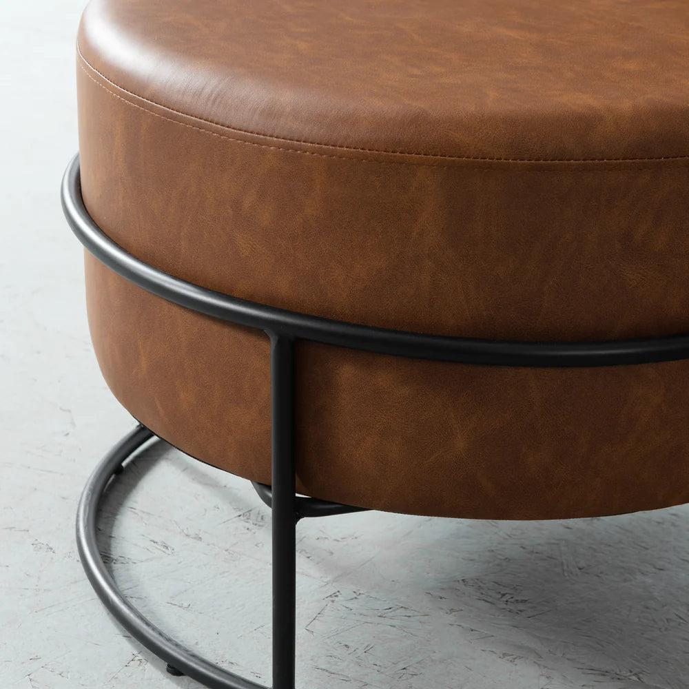 CAMERON - Brown Leather Ottoman - Image 3