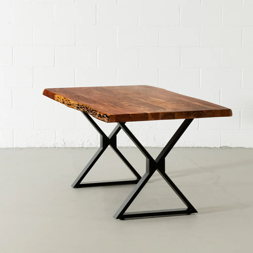 Acacia Live Edge Dining Table with Black X Shaped Legs/Natural Color - Image 3