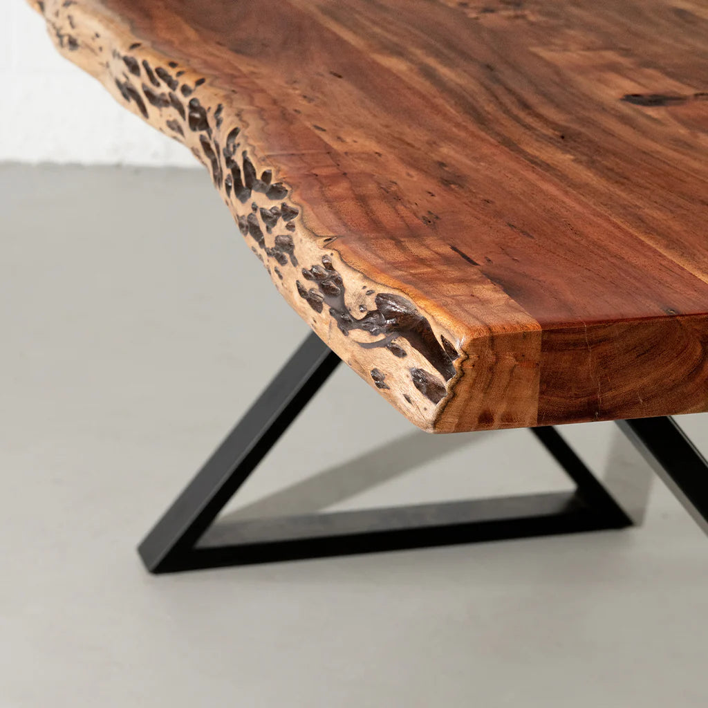 Acacia Live Edge Dining Table with Black X Shaped Legs/Natural Color - Image 2