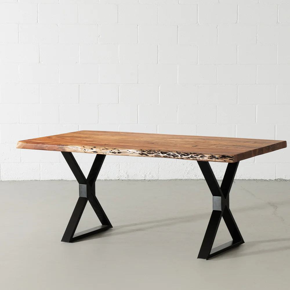 Acacia Live Edge Dining Table with Black X Shaped Legs/Natural Color - Image 4