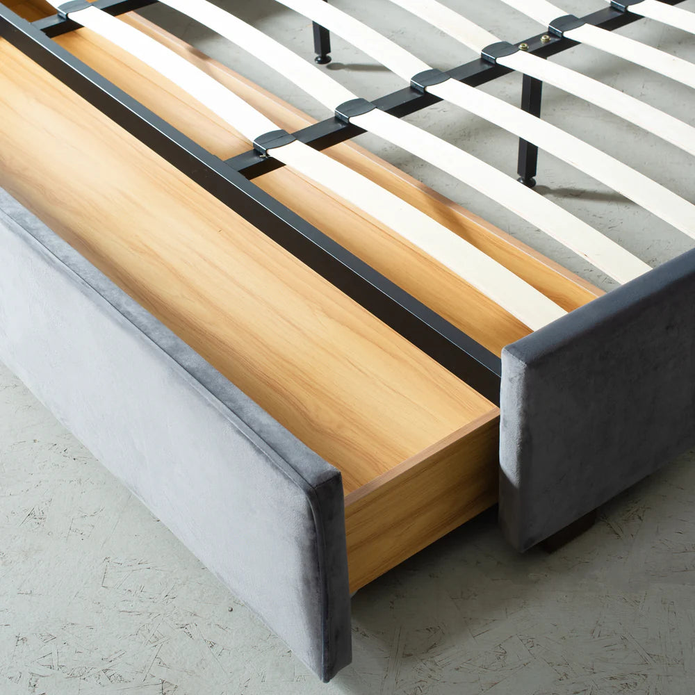 AMARA - Grey Fabric Bed with Storage - Image 4