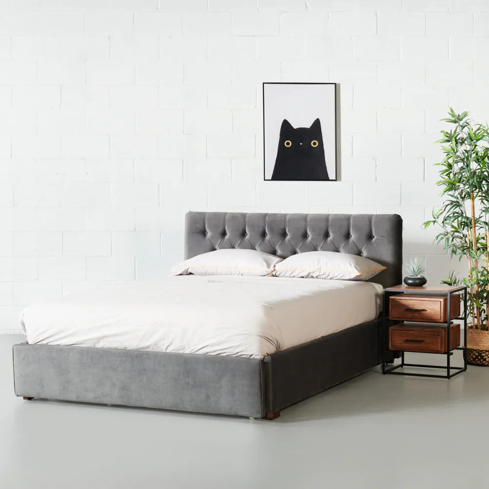 AMARA - Grey Fabric Bed with Storage - Image 2