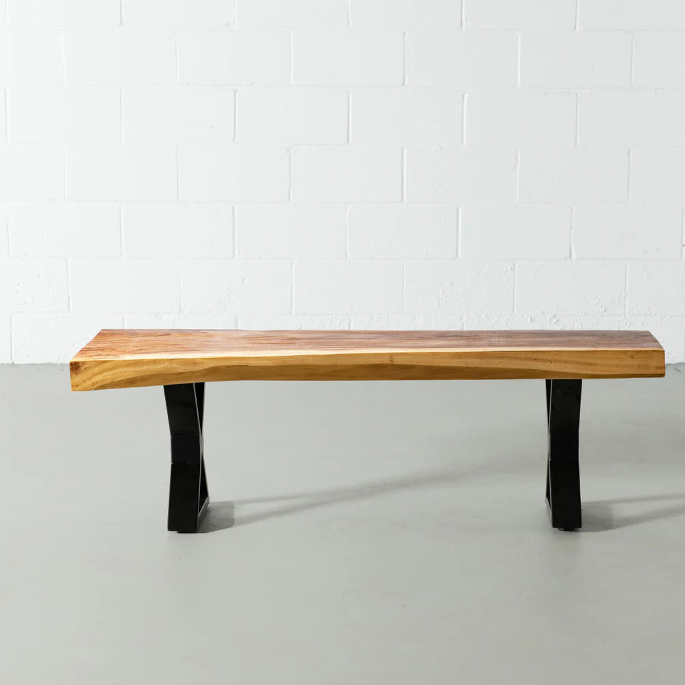 Suar Live Edge Wood Bench with Black X-shaped Legs/Natural - Image 4