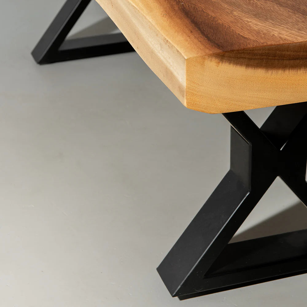 Suar Live Edge Wood Bench with Black X-shaped Legs/Natural - Image 2