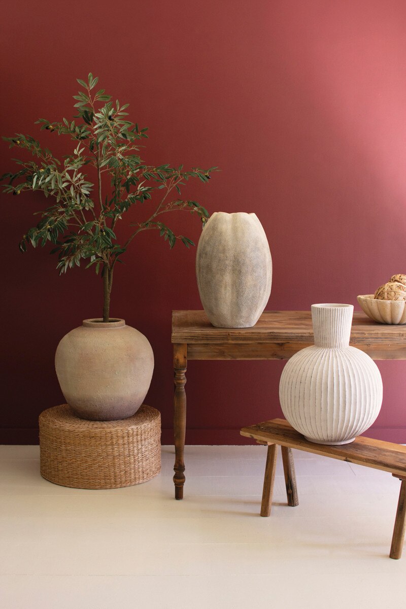 Tall Stone Composite Fluted Bulb Vase - Image 3