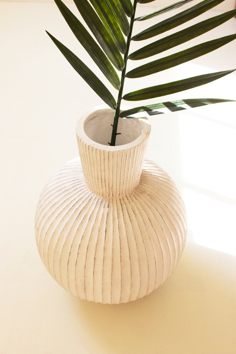 Tall Stone Composite Fluted Bulb Vase - Image 4