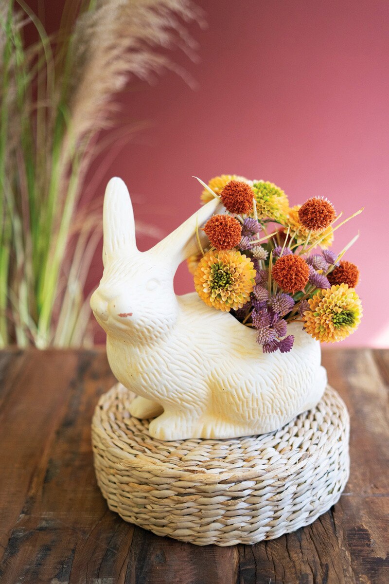 White Terracotta Rabbit Planter - Image 3
