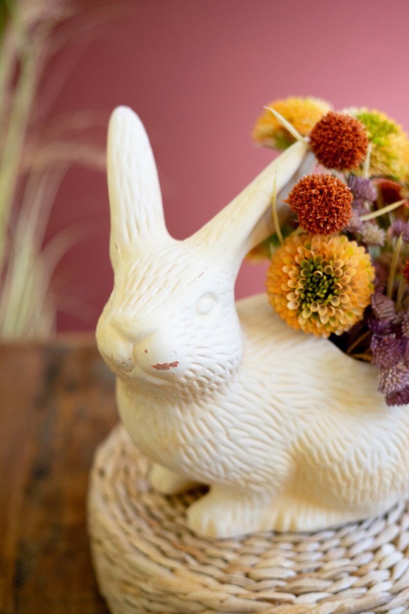 White Terracotta Rabbit Planter - Image 2