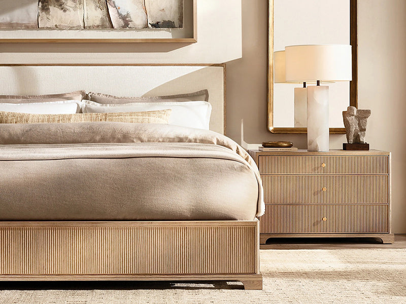 Defaico Striped Style Oak Solid Wood and Fabric Bed Faddish Modern Style Bedroom Bed - Image 3