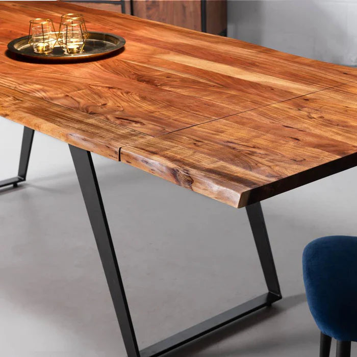 COLTON - Extendable Solid Acacia Wood Dining Table, 200 cm - 280 cm, NATURAL - Image 4