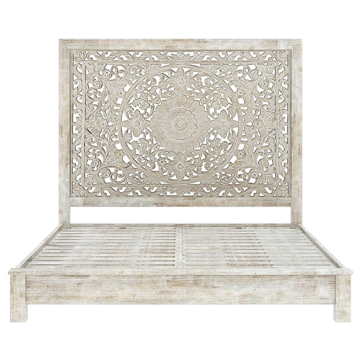 Hand-carved Platform Bed With Moroccan Style Headboard - Image 3