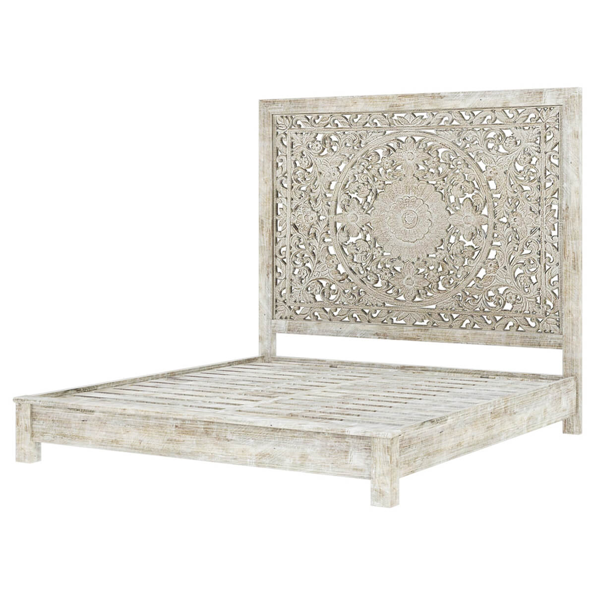 Hand-carved Platform Bed With Moroccan Style Headboard - Image 2