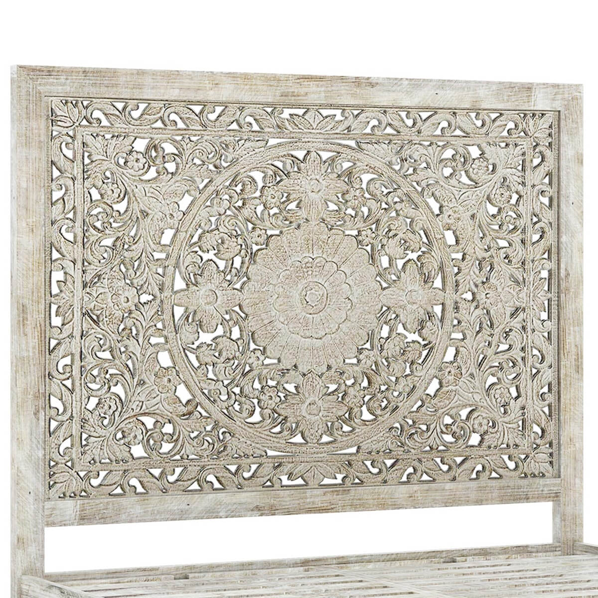 Hand-carved Platform Bed With Moroccan Style Headboard - Image 4