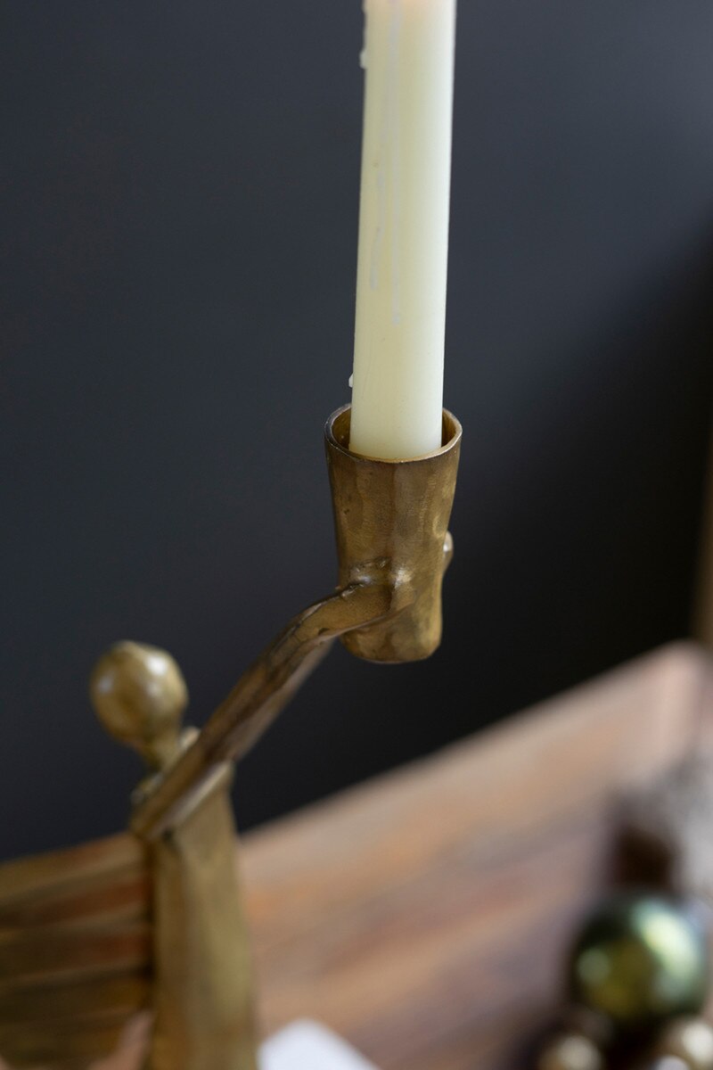 Antique Gold Metal Christmas Angel Taper Candle Holder - Image 2
