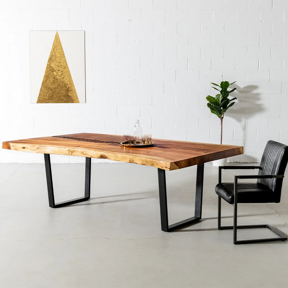 Live Edge Suar Table with Black U Shaped Legs/Natural Finish - Image 3