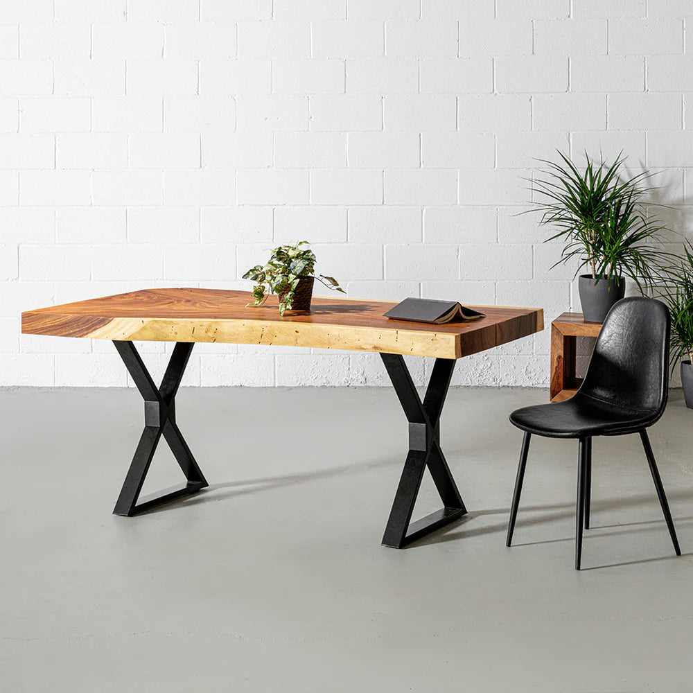 Live Edge Suar Table with Black X Shaped Legs/Natural Finish - Image 4