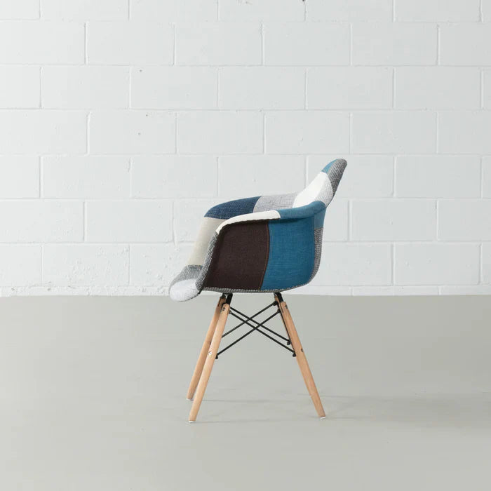 ESSEN - Blue Monochrome Fabric Patchwork Armchair - Image 3