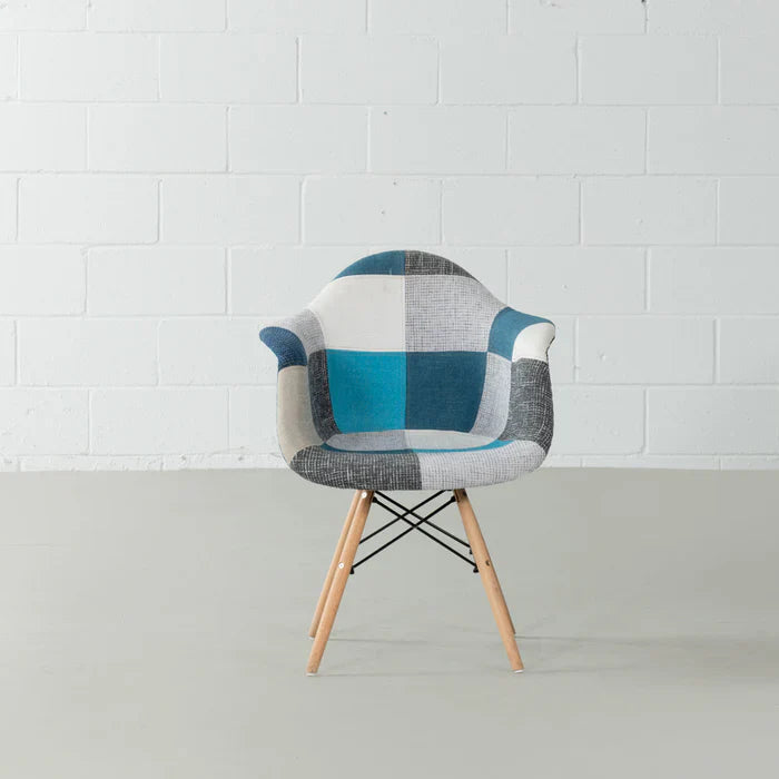 ESSEN - Blue Monochrome Fabric Patchwork Armchair - Image 4
