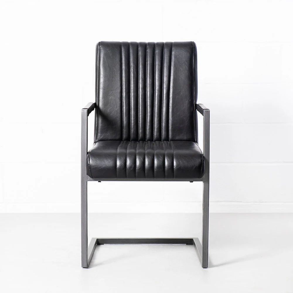 CALEB - Vintage Black Leather Arm Chair - Image 5