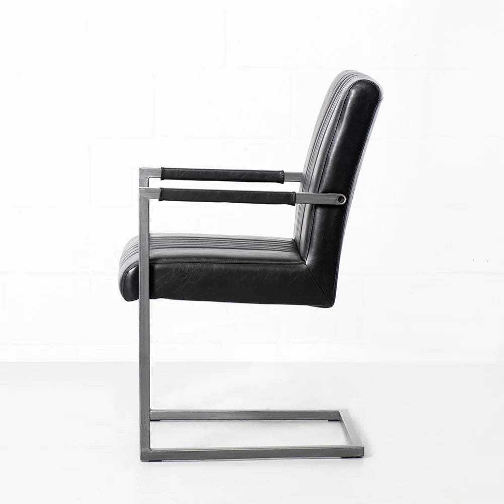 CALEB - Vintage Black Leather Arm Chair - Image 7