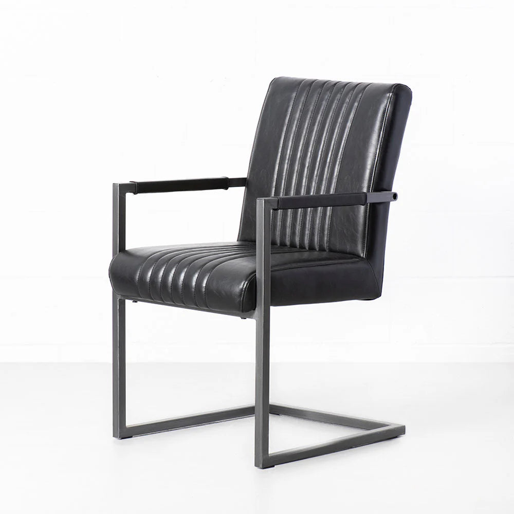 CALEB - Vintage Black Leather Arm Chair - Image 4