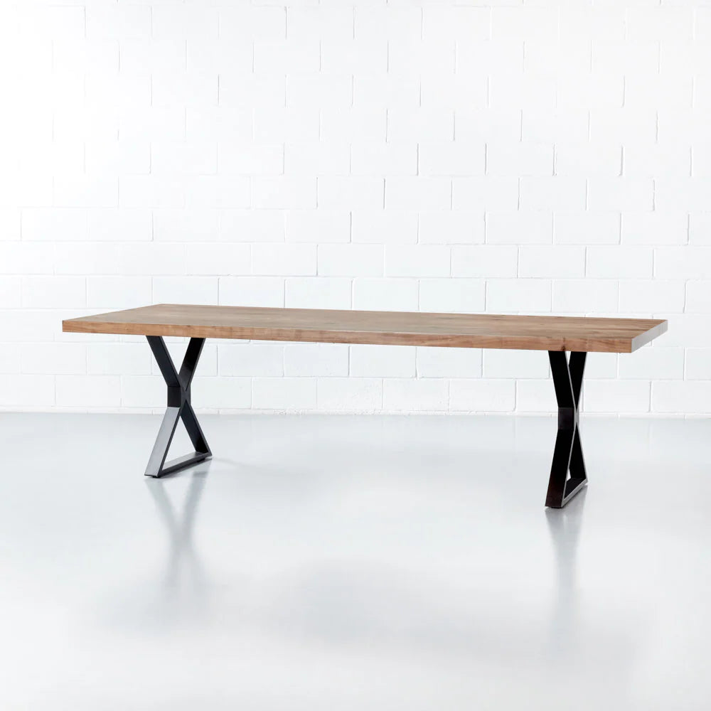 Straight Cut Acacia Dining Table With Black X-Shaped Legs/Natural Color - Image 5