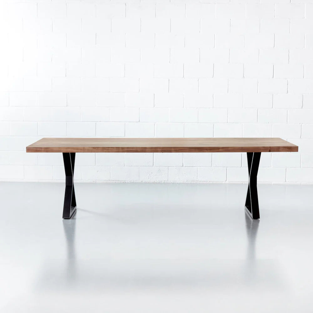 Straight Cut Acacia Dining Table With Black X-Shaped Legs/Natural Color - Image 6