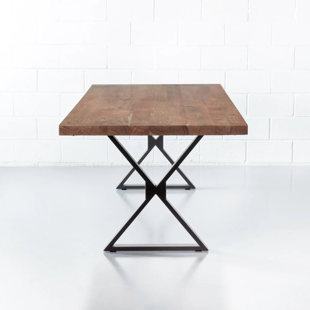 Straight Cut Acacia Dining Table With Black X-Shaped Legs/Natural Color - Image 4