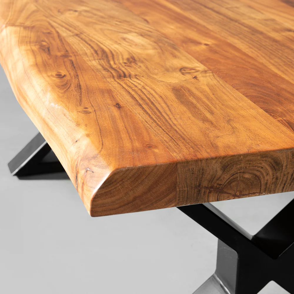 Live Edge Acacia Coffee Table with X Black Legs/Natural Finish - Image 3