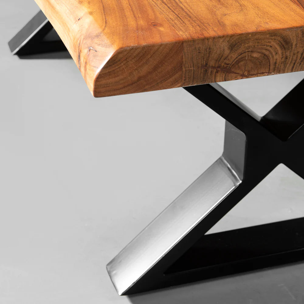 Live Edge Acacia Coffee Table with X Black Legs/Natural Finish - Image 4