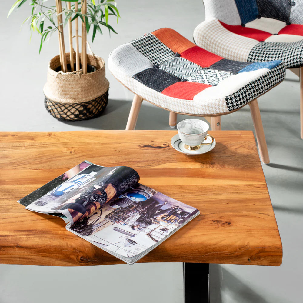 Live Edge Acacia Coffee Table with X Black Legs/Natural Finish - Image 2