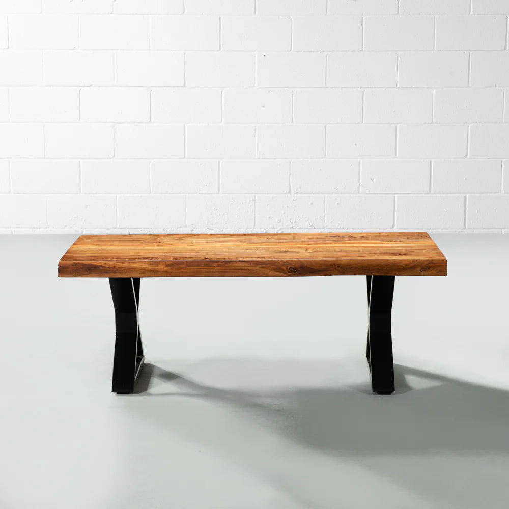 Live Edge Acacia Coffee Table with X Black Legs/Natural Finish - Image 6