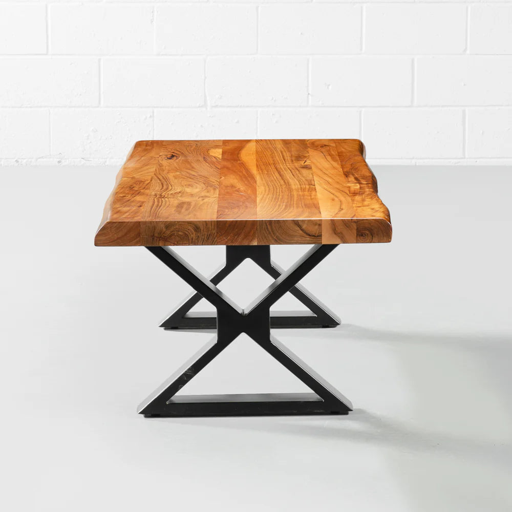 Live Edge Acacia Coffee Table with X Black Legs/Natural Finish - Image 5