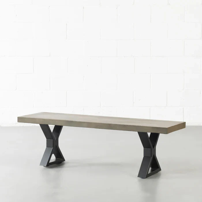 VERONA - Grey Concrete Bench with X Black Legs - Image 2