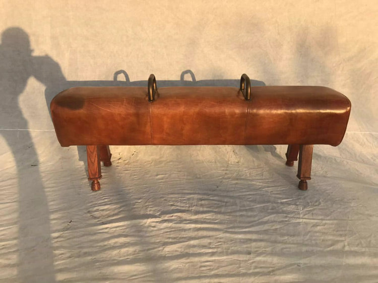 Brown Stool,Vintage Leather Stool,Bedroom Leisure Bench Stool,Wood Legs Stool - Image 4
